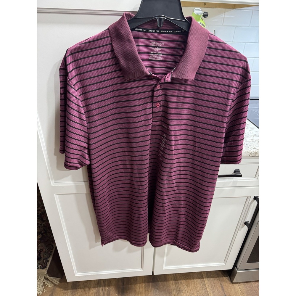 London Fog Men's Polo 2XL Rose With Black Stripes New With Tags